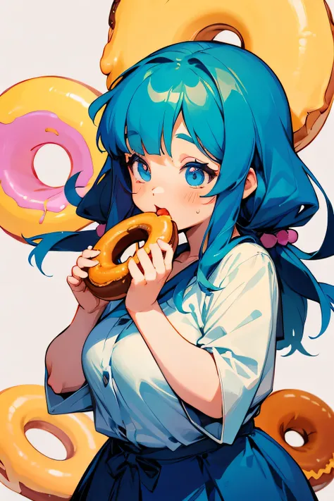 chubby anime girl eats a donut 