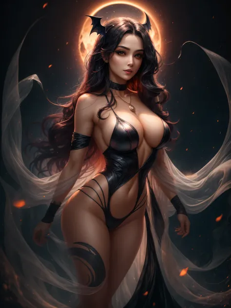 Gliding silently through the darkness of the night, a vampire of stunning beauty walks elegantly. Her slender, graceful body is wrapped in a long black dress, which flows in the wind as she moves. Her midnight-black hair falls in perfect waves over her pal...