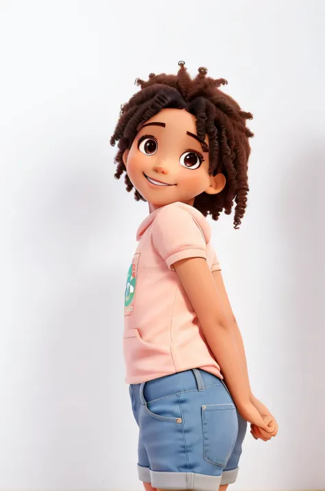 menina afro com cabelos cacheados e camisa rosa, cute Jovem, light skinned , Jovem, linda jovem modelo, she is smiling and excited, Retrato lateral da menina bonito, she is smiling and happy, child pequena, garota sorridente, 4 anos, 2 anos de idade, vesti...