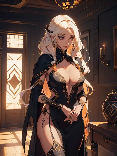 masterpiece, high quality, illustration, extremely detailed, cg unity 8k, hallway, 1_women, (exotic skin_complexion:1.4),mature, statuesque, tall, beautiful, exotic, (((looking away from the viewer))), busty, ((masterpiece, high quality, illustration, extr...