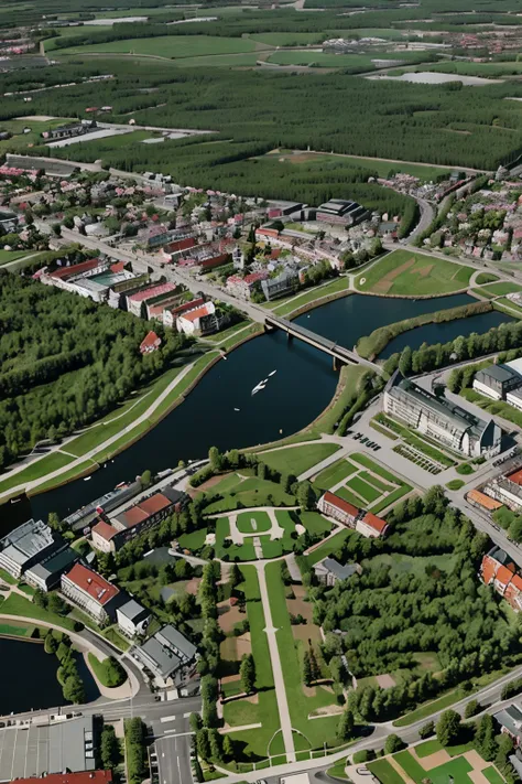 Falun city, town in Sweden, redesigned as a garden city, map view, illustration map