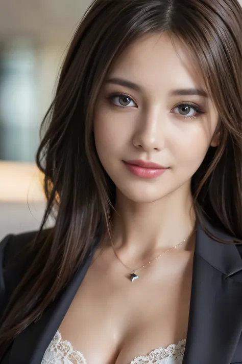 table top, highest quality, realistic, Super detailed, finely, High resolution, 8k wallpaper, 1 beautiful woman,, light brown messy hair, wearing a business suit, sharp focus, perfect dynamic composition, beautiful and detailed eyes, thin hair, Detailed re...