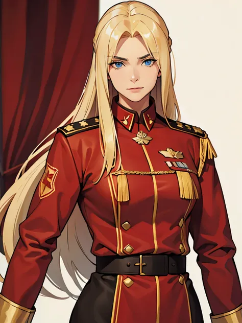 1woman, mature woman, long blonde hair, soviet union soldier uniform