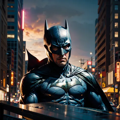 batfleck ben-affleck batman in the rain on a city street at night, from movie batman, film still of batman, in batman movie stil...