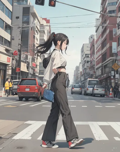 master piece、8k、1 female、A woman about to be hit by a car、pedestrian crossing、In town、truck