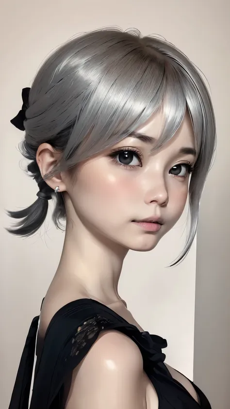 ((wallpaper 8k)), ((surreal)), ((quality with attention to detail:1.2)), 1 girl, １４talent、kind eyes、plump lips、ash gray hair、an ...