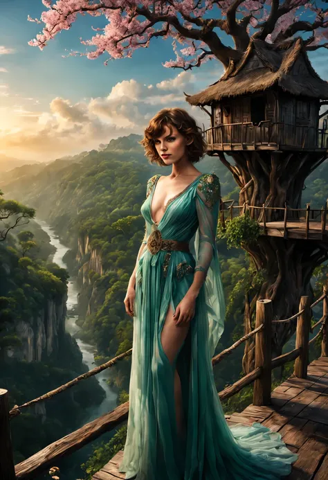 premiado, arte conceitual, belas artes, epic fantasy digital art, bird view，cinematic lighting, Vista descendente，plano super amplo，Viewing angle from afar，profundidade de campos，beautiful young lady (milha Jovovich  ), (27 anos), ((((corpo inteiro)))),  (...