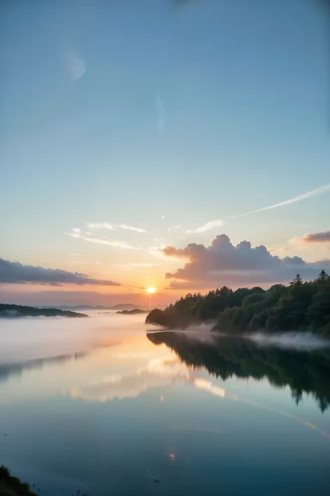 Lakes and mountains，Blue water and blue sky，Green peaks like forests，The sea and the sky are the same，shrouded in mist，A sea of clouds，Sunrise and sunset，Golden glow sprinkles the earth，Reflecting the endless beauty of nature。