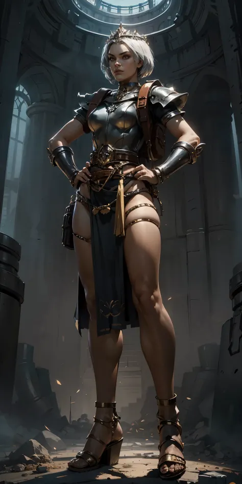 full body, whole body. 1solo (girl). slave fighter, loincloth standing, hands on hips full body, whole body. 1solo (girl). slave fighter, loincloth standing, hands on hips, metal sandals, backpack, choker, big belt, view from below, feet together, bracers,...