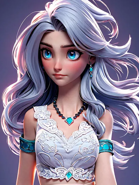 masterpiece, best quality, 1 girl, alone, Feminine，cry，long hair,， Bangs,, blue eyes, , armband，Exquisite Crystal Necklace Standing, clavicle, white hair,white underwear，lace