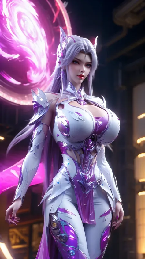 (hyper-realistic:1.5), ai girl grnerator (white long hair, phoenix gold helm:1.1), (huge fake breast:1.5), ((cleavage:1.5)), (mu...