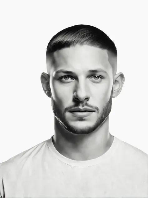 (black and white photo portrait head close-up)，(20-year-old tom hardy） ，（very very clean and smooth skin：1.37），（smooth chin and ...