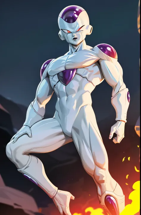 masterpiece, 最high quality, 1 boy, Frieza, close, looking at the viewer, male focus, red eyes, alone, Severe, (sketch:0.4), simple background,real,high quality,Flames in the background