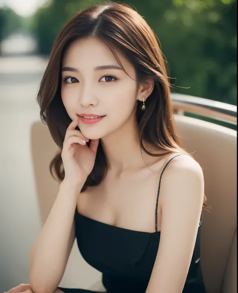 ((Top quality, 8K, masterpiece: 1.3)), Beautiful girl, pure, melon face, gentle and cute, sweet kissing gesture, sweet smile, pure desire, slender body, (front), (tilted head), ((Looking at the camera))), wearing a colorful sexy thin dress, medium hair, no...