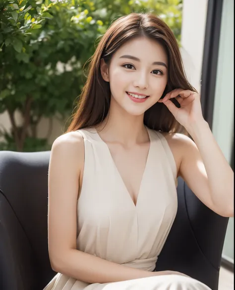 ((Top quality, 8K, masterpiece: 1.3)), Beautiful girl, pure, melon face, gentle and cute, sweet kissing gesture, sweet smile, pure desire, slender body, (front), (tilted head), ((Looking at the camera))), wearing a colorful sexy thin dress, medium hair, no...