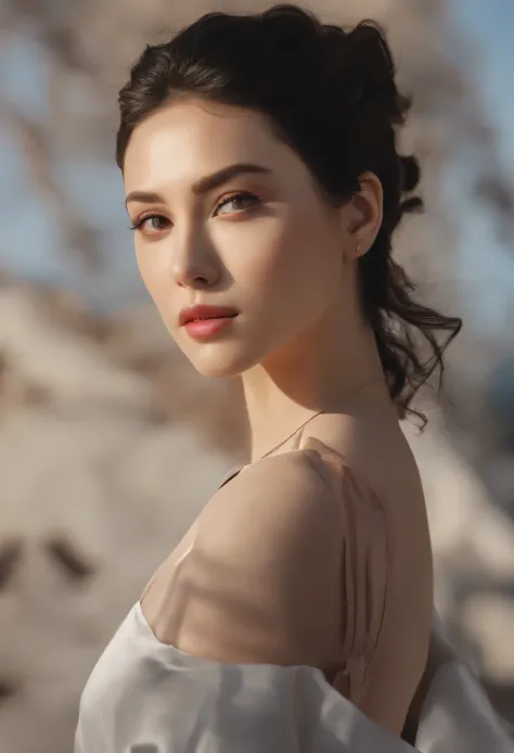 masterpiece,A modern oriental beauty in her early 20s who looks like a mix of Scarlett Johansson and Monica Bellucci..,(、sharp focus:1.2), Portrait from the clavicle up, attractive young woman, (beautiful face:1.1), fine eyes, luscious lips, (eye make up:1...