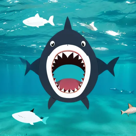 shark in the sea　pop　kawaii illustration