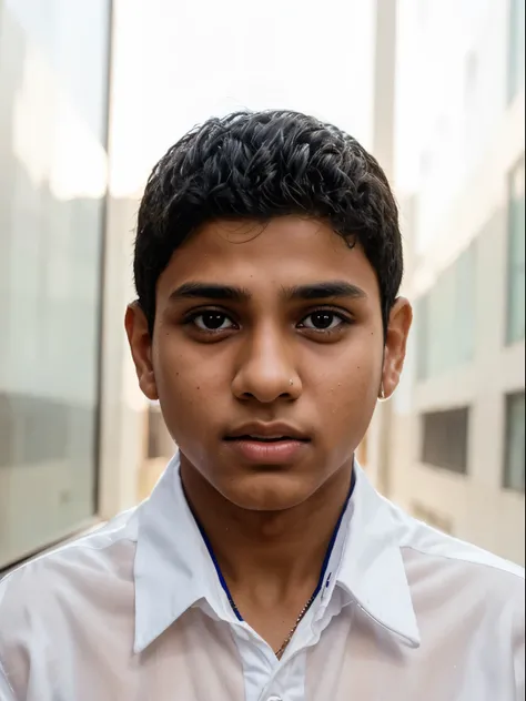 there is a young boy with a white shirt and a black tie, jayison devadas, male teenager, young boy, mohamed chahin, vinayak, 2 d image, aged 13, portrait a 1 5 - year - old boy, ayan nag, riyahd cassiem, vastayan, teenage boy, boy with neutral face, portai...