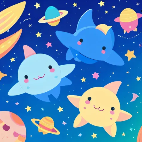 space dolphin　cute　Pop illustrations