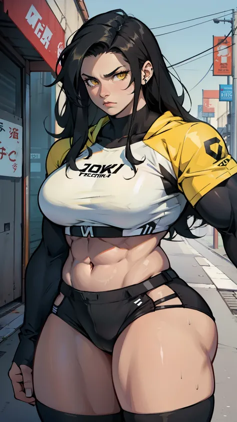 muscular girl thick muscular girl thick black hair yellow eyes pale sad