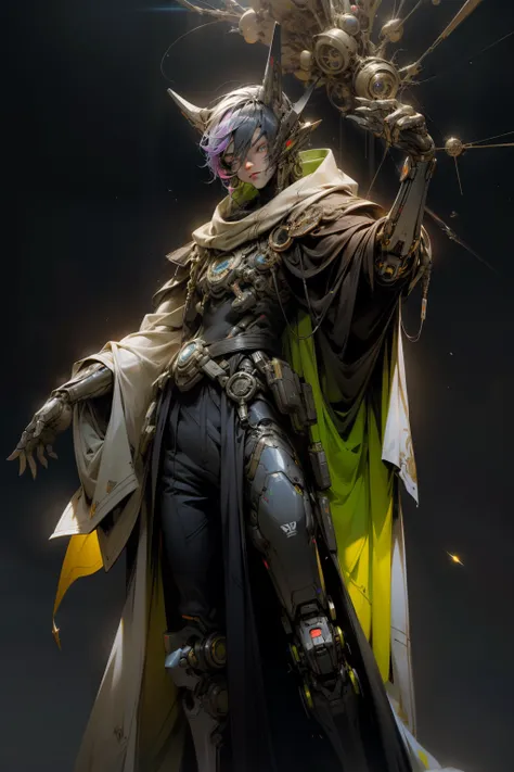 In the realm of cyberpunk art, a master alchemist emerges, cloaked in an enigmatic aura. His attire is a fusion of ancient and futuristic elements, donning a mestres robe infused with alien cybernetics. Instantly adapting to his environment, he becomes inv...