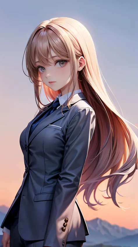 Woman, In a suit in soft shades, Hair of soft shades