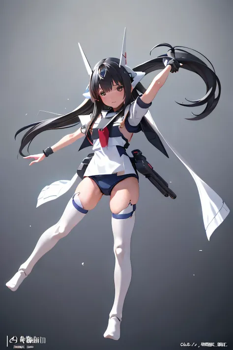 (highest quality)), ((masterpiece)), (very detailed: 1.3), 3D, {(1 young girl)}, (wear navy buruma and white gym uniform with colored hem under armor:1.3), (black hair:1.5), wears a futuristic Gundam mecha,(heavy armored Gundam), with headgear, with v-fin ...