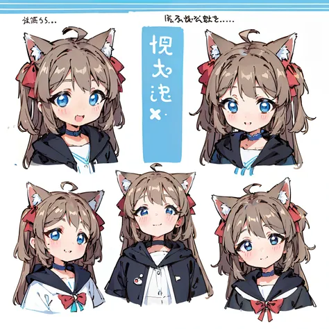 Anthropomorphic, a cute little fox, various expressions, happy, sad, angry, expectant laughter, disappointed 1, cute eyes, white background, illustration-nii 5-style cute, emoji as illustration set, with boold manga line style, dynamic pose dark white, f/6...