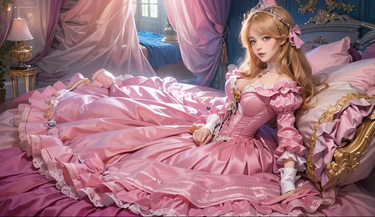 highest quality, masterpiece, highest resolution, artwork, super それにget used to it, many get used to it, get used to it, それにget used to it, romantic,woman, ((early teen)),the girl is a princess,((dark pink satin fabric)),pink victorian dress, ((Gorgeous pr...