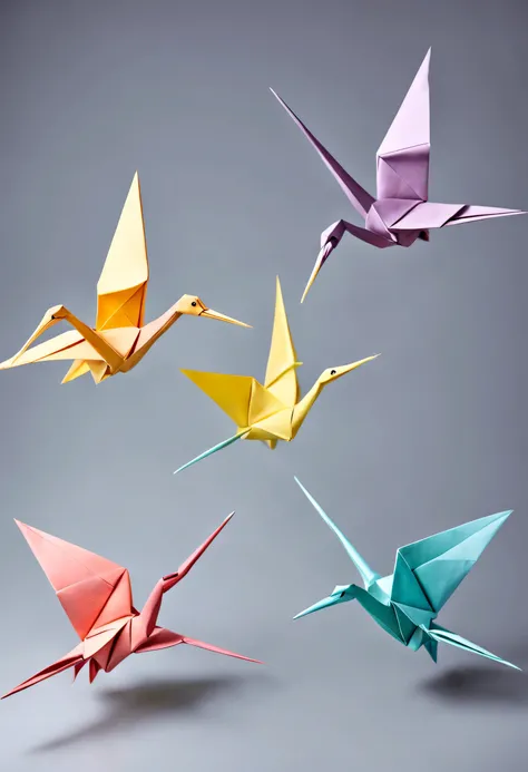 soft colors only, Crane made of origami, (masterpiece), (highest quality), (Ultra high detail)