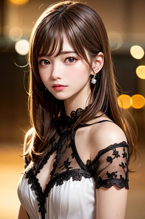 (best quality), (ultra-detailed), (illustration), (detailed light), (an extremely delicate and beautiful), 1young girl, brown hair, brown eyes, model, bare shoulders, best quality, extremely detailed CG unified 8k wallpaper, High-definition raw color photo...