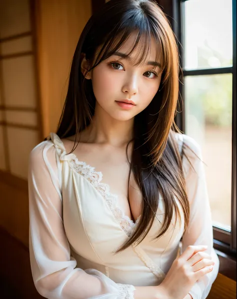 best quality, face focus, soft light, ultra high res, (photorealistic:1.4), RAW photo,
1japanese girl, solo, cute, (pupil, lights in the eyes),  detailed beautiful face, (small chest),(high resolution detail of human skin texture),
(long hair),
indoor,
Dam...