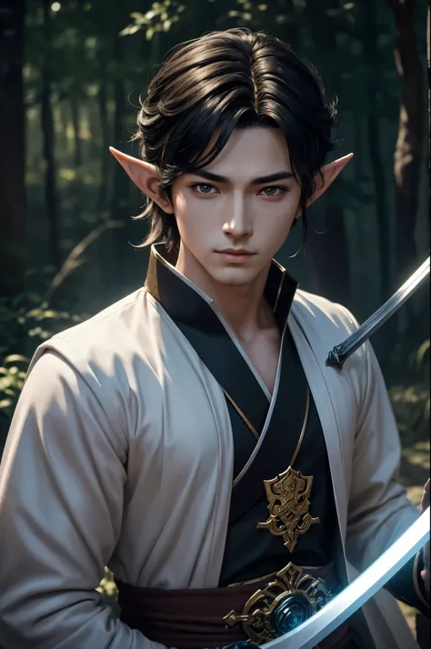 8K,Close-up of a costumed person holding a sword、beautiful androgynous prince、super handsome(like the real thing),realistic skin,Genshin Impact&#39;s dawn、delicate androgynous prince、zhongli from genshin impact、Demon Slayer: Kimetsu no Yaiba art handsome m...