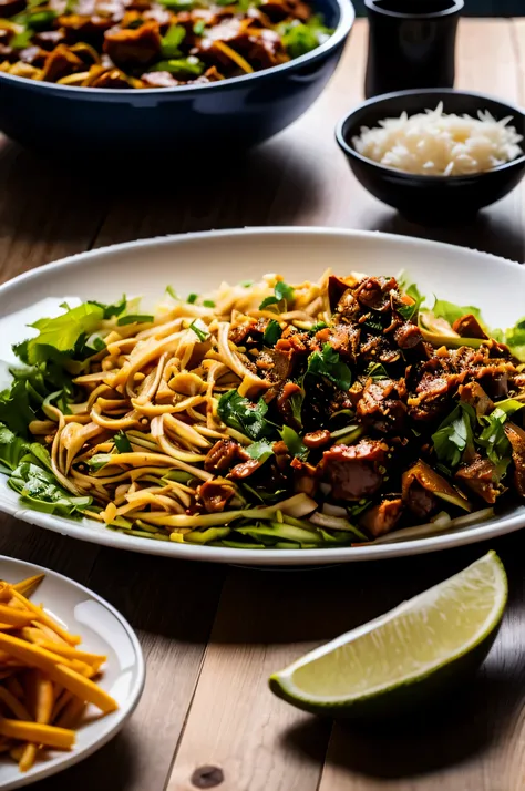 there is a plate of food that is on a table, wok, sichuan, yummy, sha xi, gujian, wet shredded red meat, in style of pan ren wei, nanquan, beijing, chinese, aokamei, nezha, 3 5 years old, 35 years old, bian lian, hua cheng, tang mo, zun