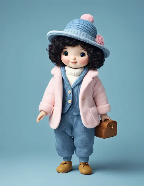 3d style doll design，（one is very fat、very fashionable、very cute little hedgehog）， wearing a pink turtleneck and blue jacket，win...