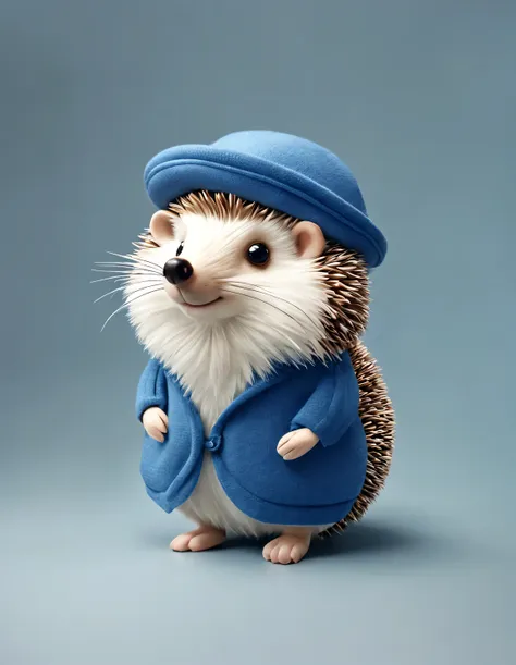 3d style doll design, (a very fat, fashionable, and cute little hedgehog),
wearing a pink turtleneck sweater and a blue coat, wi...