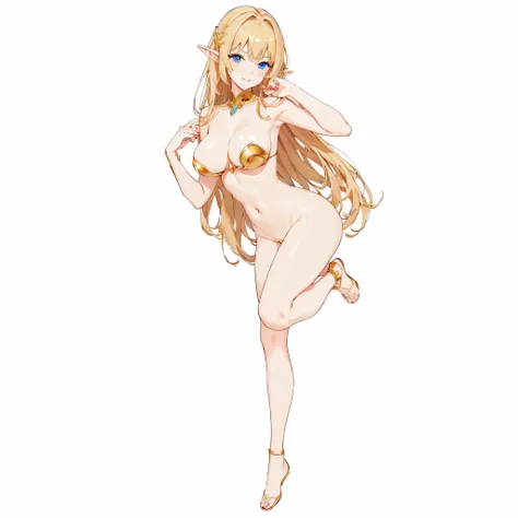 masterpiece、highest quality、very detailed、High resolution、１６ｋ、I can see your nipples、Teetoob proportions、elfの女の子、Golden armor has a shine、extremely transparent skirts、black panties、very white skin、beautiful fingers、Anime girl with very big breasts posing n...