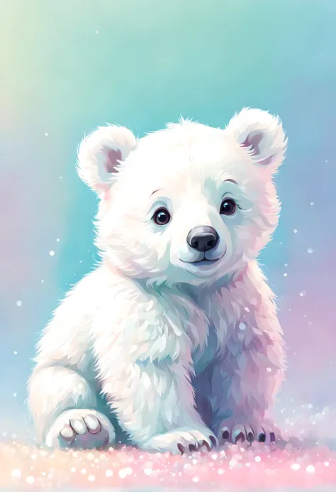 cute baby white bear, digital illustration, pastel tetradic colors