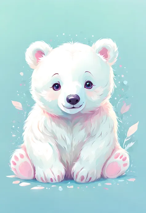 cute baby white bear, digital illustration, pastel tetradic colors