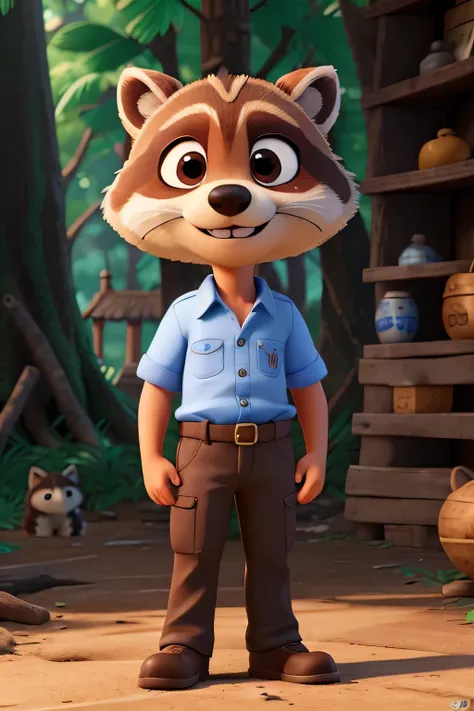 Description: Guaxinim fofo estilo mascote masculino. position: De costas, voltado para o observador. Camisa: Branca e lisa. position da Camisa: Allow the shirt to be visible from the back of the raccoon. position: Make it clear that the raccoon is showing ...