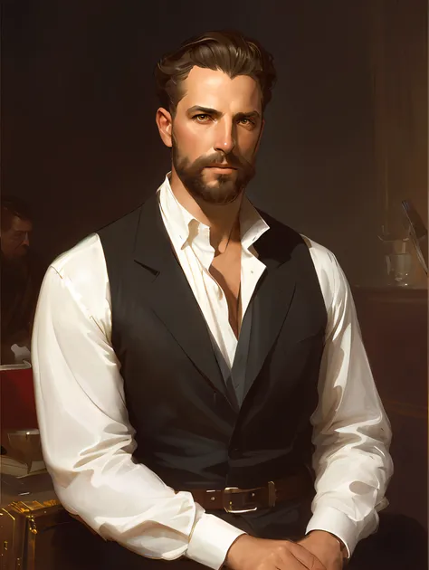 A insanely handsome middle-age man, red skin, black short messy hair, hazel eyes, perfect face, extremely handsome man, big Greek nose, nice lips, biblical, gospel, digital painting, watercolor painting oil, painterly, by Jeremy Lipking, by Antonio J. Manz...