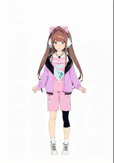 anime girl in pink and black outfit with headphones and headphones, anime vtuber full body model, anime moe artstyle, anime catgirl, anime style character, an anime girl, !!full body portrait!!, single character full body, full body!!, in an anime style, c...