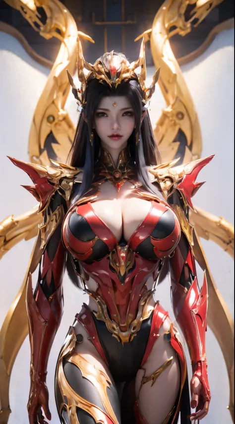 (HYPER-REALISTIC:1.5), AI GIRL GRNERATOR (SHINY BLACK LONG HAIR, PHOENIX GOLD HELM:1.1), (HUGE FAKE BREASTS:1.5), ((CLEAVAGE:1.5)), (MUSCLE ABS:1.3), (RED SHINY FUTURISTIC MECHA CYBER CROP TOP, BLACK MECHA SKINTIGHT LEGGINGS,POTRAIT:1.5), (VOLUPTUOUS BODY ...