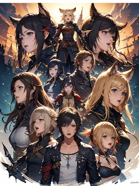 stylized final fantasy 14 characters image art,