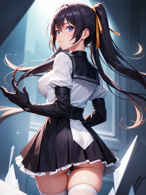 (1 girl),(high quality), (High resolution), (extremely detailed), (8K),(lower body shot),(3CG),(A high school girl wearing a magician&#39;s uniform),(wearing black knee-high stockings)not wearing shoes,perfect writing,(Beautifully erect nipple shape),High ...