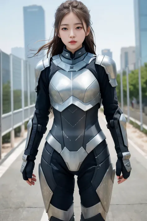 1 girl、Armored Suit、near future、thighs、 (best quality: 1.1)、(highly detailed skin), (best quality:1.0), (ultra high resolution:1.0) ,(realistic photo:1.0), (Super detailed:1.0), (8K, Raw photo:1.1),