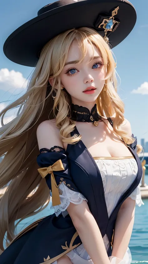 Windy hair in front of cute face、Sexy big breasts、20-year-old cute and sexy little face、Shiny blonde hair、curls、very long hair，Hair dancing in front of cute face、Long silky bangs covering her lovely eyes、Hair hides sexy and beautiful face、super long hair、S...