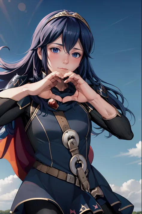 masterpiece, best quality, lucina, tiara, cape, armor, shoulder armor, long sleeves, upper body, blushing, looking at viewer,  f...