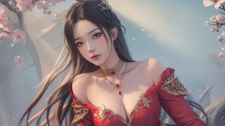 a close up of a woman in a red dress with a necklace, ((a beautiful fantasy empress)), a beautiful fantasy empress, by Yang J, fantasy art style, beautiful character painting, ig model | artgerm, guweiz, artwork in the style of guweiz, trending on cgstatio...