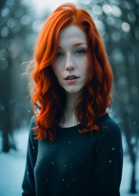 redhead haired woman with blue eyes and red hair in a snowy area, redhead girl, soft portrait shot 8 k, red head, beautiful redhead woman, redhead woman, red hair girl, she is redhead, red haired girl, expressive beautiful portrait, with curly red hair, be...